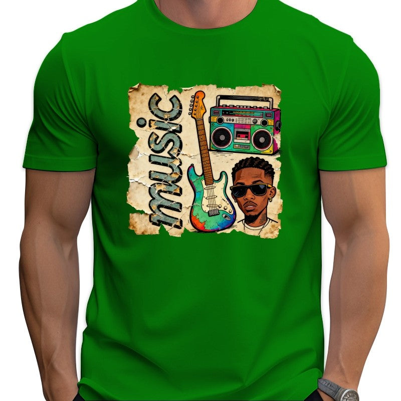 Loose large size Cartoon guitar street style T-shirt cool graphic print Fun Hip Hop 100% Cotton Top