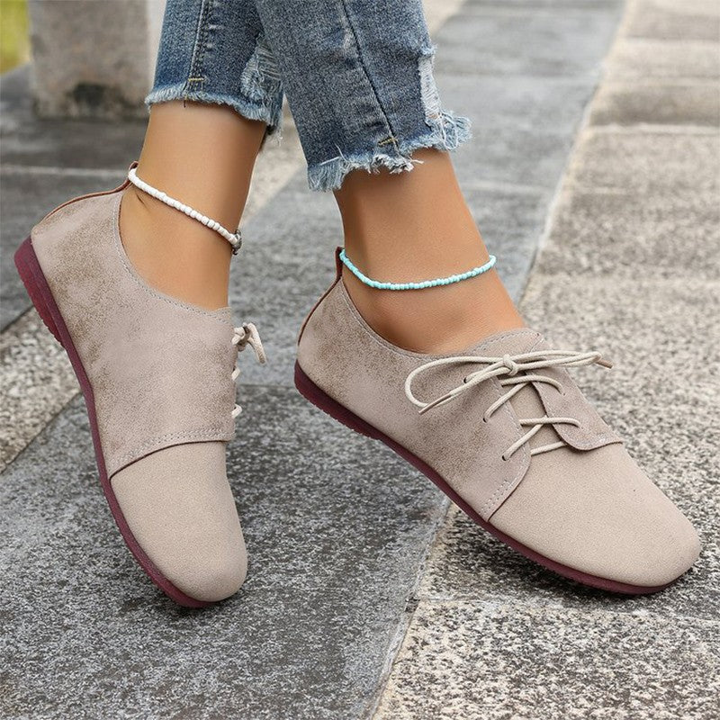 Brown Round Toe Flats Shoes Women 2025 Faux Suede Lace Up Flat Shoes for Woman Plus Size 43 Soft Walking Casual Shoes Female