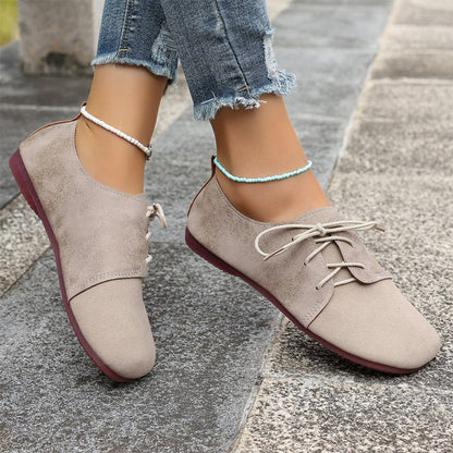Brown Round Toe Flats Shoes Women 2025 Faux Suede Lace Up Flat Shoes for Woman Plus Size 43 Soft Walking Casual Shoes Female