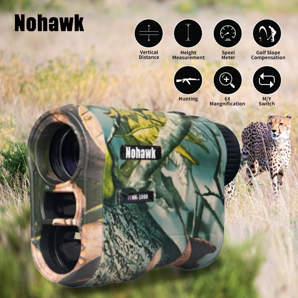 Telêmetro a laser multifuncional Nohawk para golfe com telemetria de inclinação e trava de bandeira para caça, construção, monocular