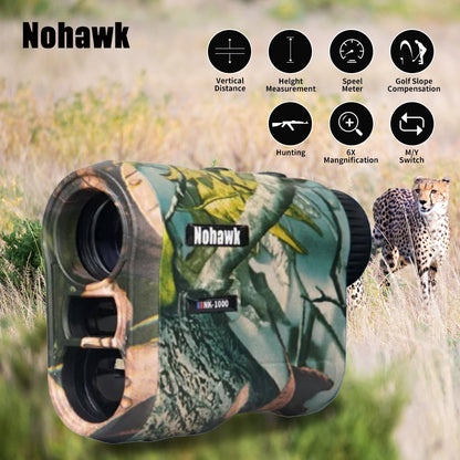 Telêmetro a laser multifuncional Nohawk para golfe com telemetria de inclinação e trava de bandeira para caça, construção, monocular