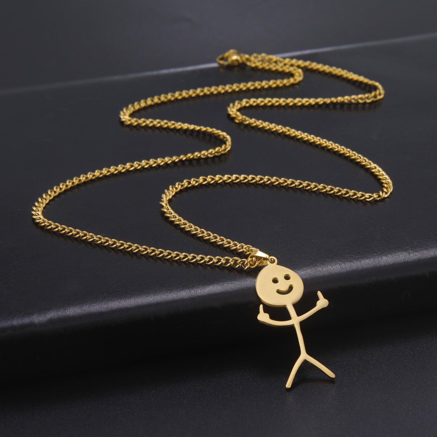 Skyrim Hip Hop Doodle Necklace for Men Women Stainless Steel Long Neck Chain Fashion Middle Finger Stickman Jewelry New