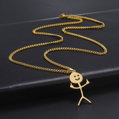 Skyrim Hip Hop Doodle Necklace for Men Women Stainless Steel Long Neck Chain Fashion Middle Finger Stickman Jewelry New