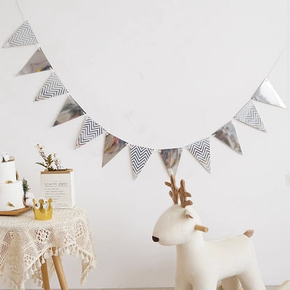 Gold Silver Paper Board Garland Banner Birthday Party Decoration Hollow Star Triangle Flag Wall Hanging Flags Photo Props Supply