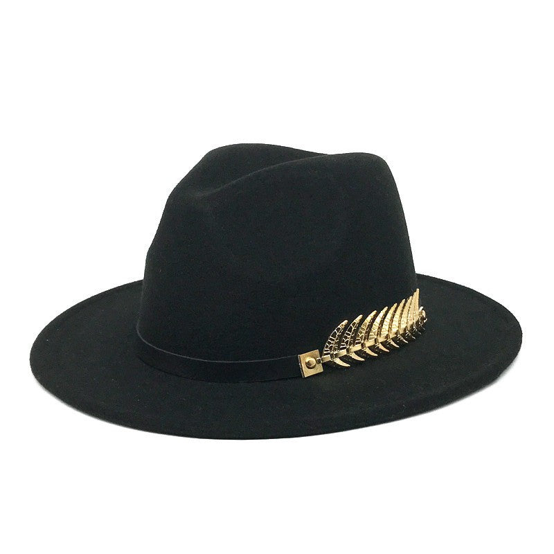 Fedora men's fedora neutral wide brim jazz hat feather belt autumn and winter british vintage panama hat
