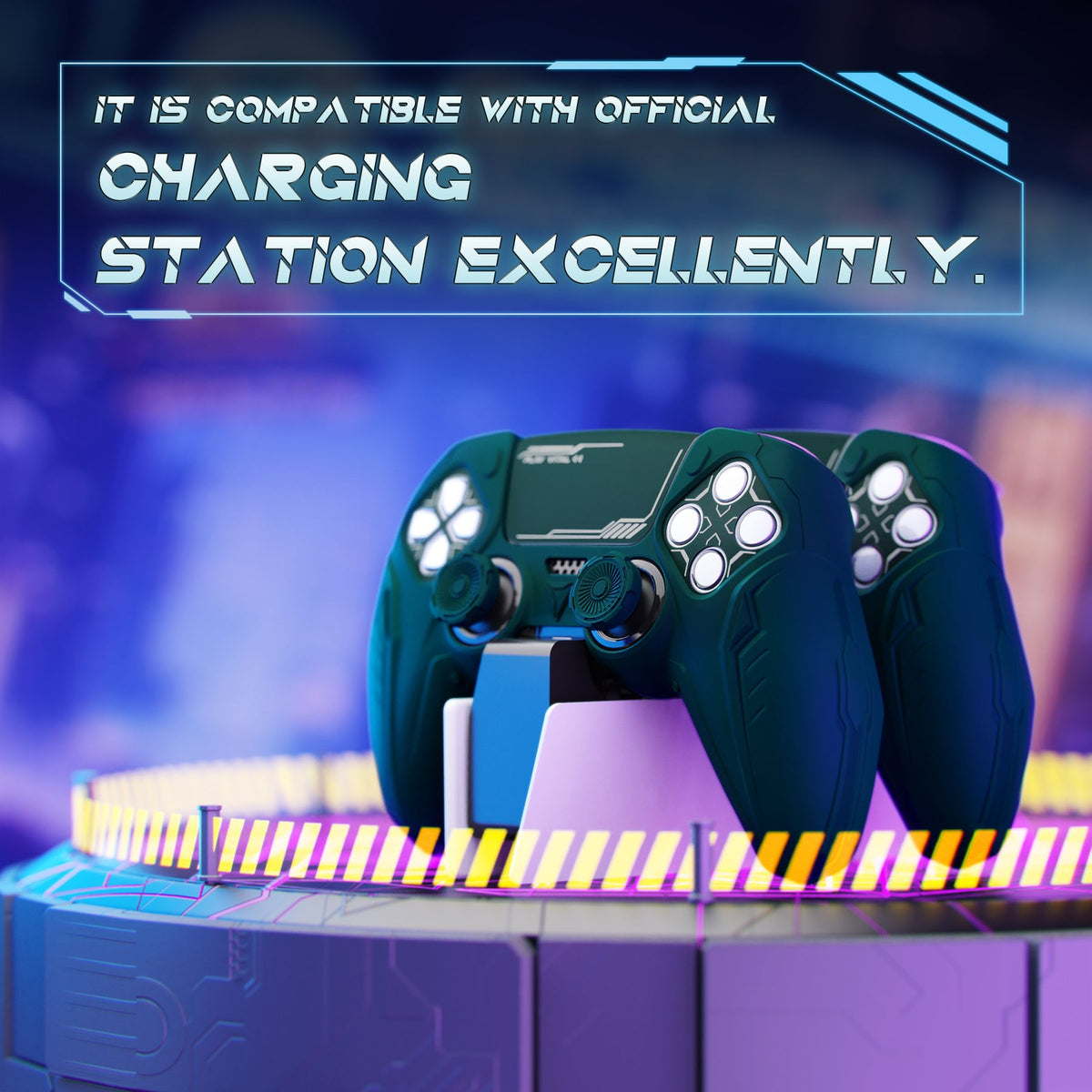 PlayVital Silicone Grip Case for PS5 Controller - Futuristic CyberMech Design Cover Compatible with PS5 Official Charging Dock