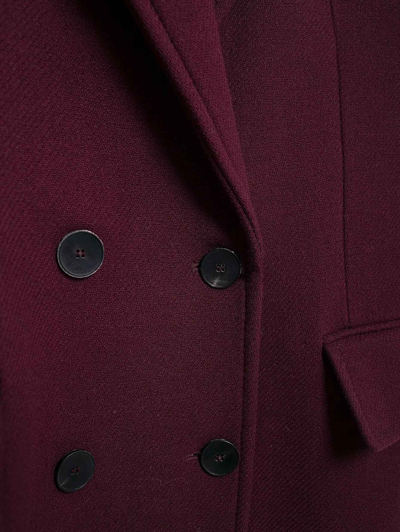 HH Women Fashion Burgundy Woolen Coat Double Breasted Long Sleeve Lapel Blends Jacket Autumn Winter High Street Outerwear