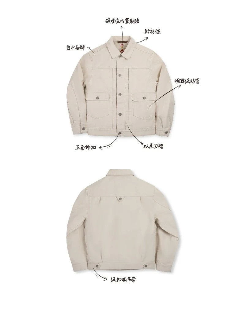Maden Retro Type II Denim Jackets Beige Cotton Washed Denim Coats for Men's Autumn Versatile Single-breasted Lapel Outwear