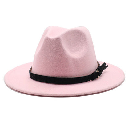 Gangster Trilby Felt Fedora Hat European American Wide Brim Top Jazz Caps Women Men Wool White Wedding Hat 56-58-61CM