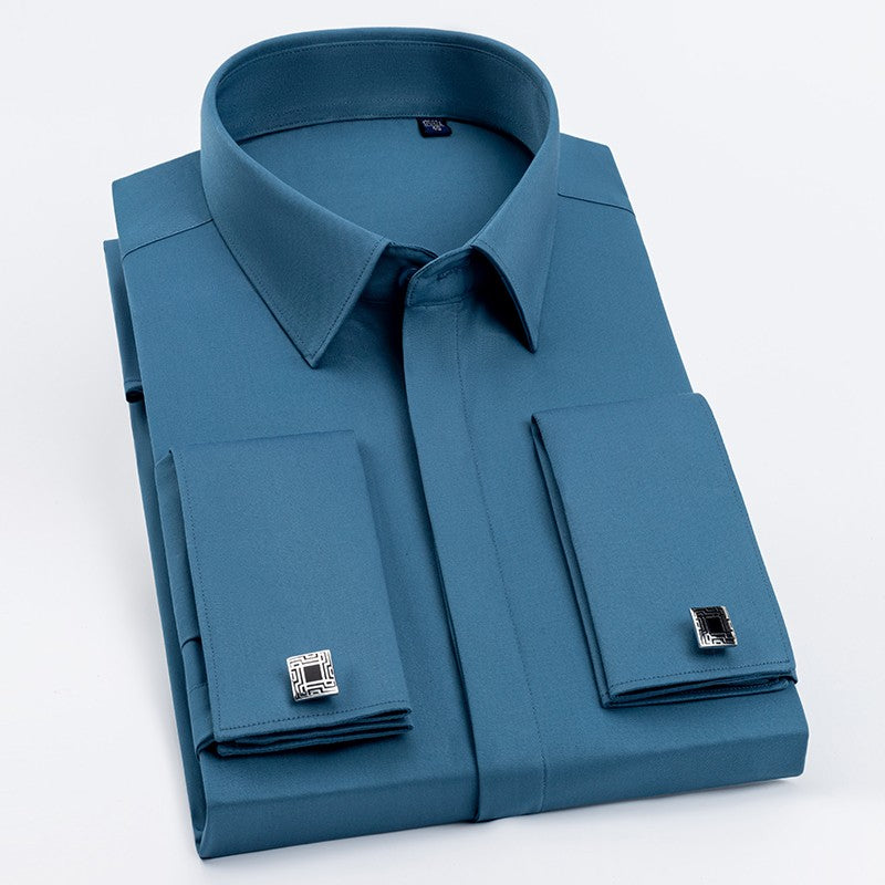 Men's French cufflinks shirt, men's long sleeves, high-end feeling, bamboo fiber silky smooth no iron formal wear wedding spr