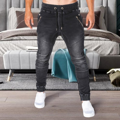 Men Jeans Slim Male All Match Ankle Tied Lace-up Denim Pants   Denim Pants  for Work