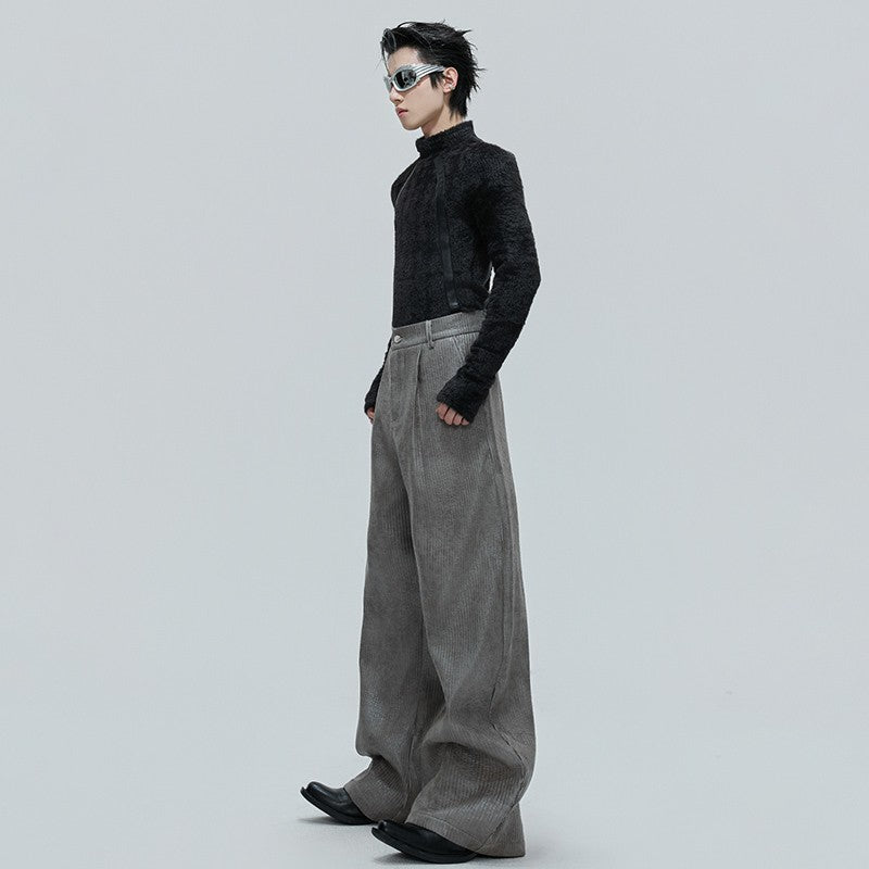 LUZHEN Fashion Original Metal Color Wide Leg Casual Pants Men 2025 New Luxury Solid Color High Quality Handsome Trousers JY4784
