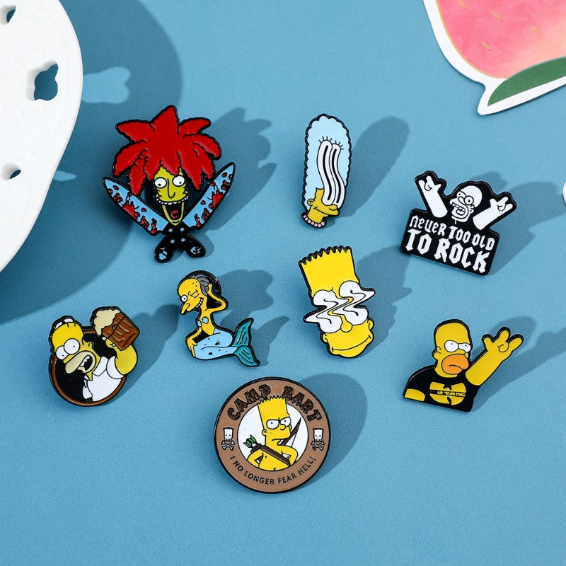 8 Peças The Simpsons Esmalte Pin Desenho Animado Bart Simpson Homer Jay Simpson Broche de Metal Jaqueta Jeans Lapela Joias Brinquedo
