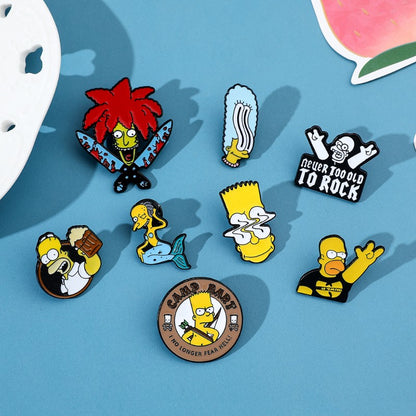 8 Peças The Simpsons Esmalte Pin Desenho Animado Bart Simpson Homer Jay Simpson Broche de Metal Jaqueta Jeans Lapela Joias Brinquedo