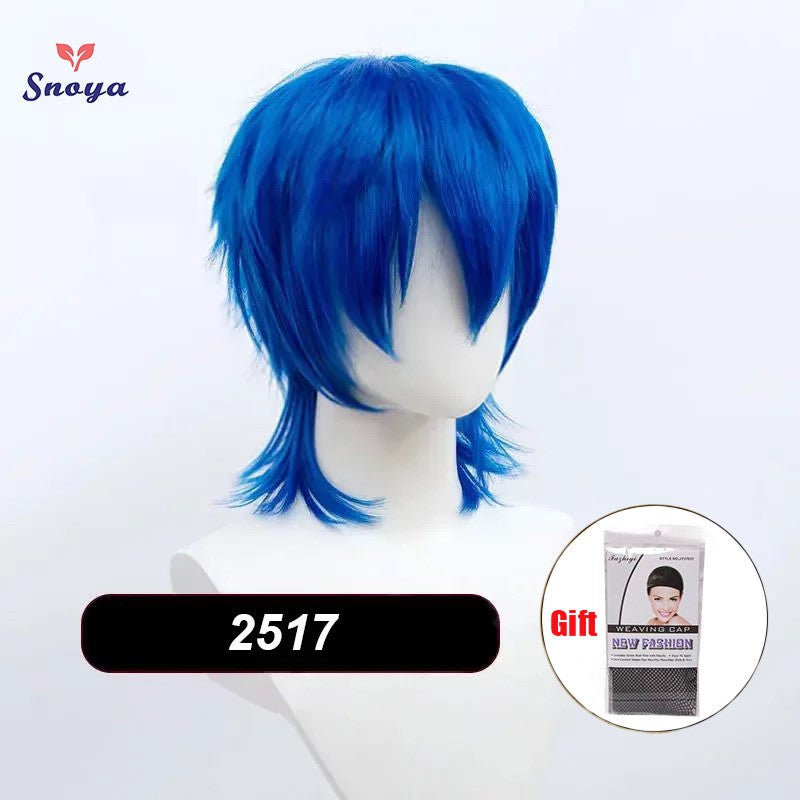 Perucas Curtas Sintéticas Snoya com Franja Corte Pixie Peruca Desfiada para Festa Cosplay para Homens e Mulheres Rosa Vermelho Verde Roxo Estilo Coreano Peruca Masculina