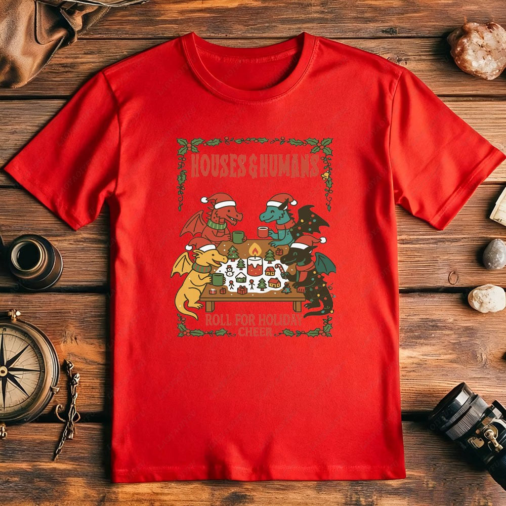 2025 Christmas DND T-Shirt Houses and Humans D&D Men Women Cotton T-shirt Dungeons Gift Funny Xmas Dnd Houses Humans Parody Tops