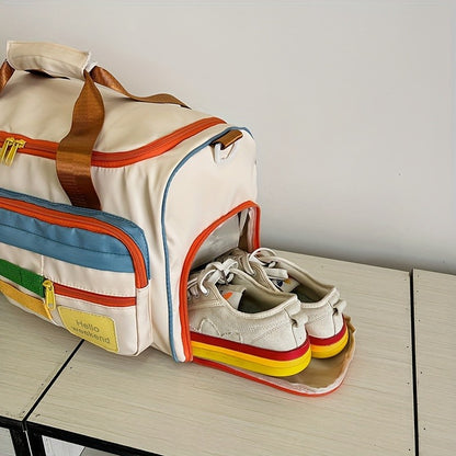 Colorful Retro Travel Bag, Large Capacity Duffle With Shoulder Strap, Sports Gym Carry-On, Multi-Pocket Casual Weekend Luggage