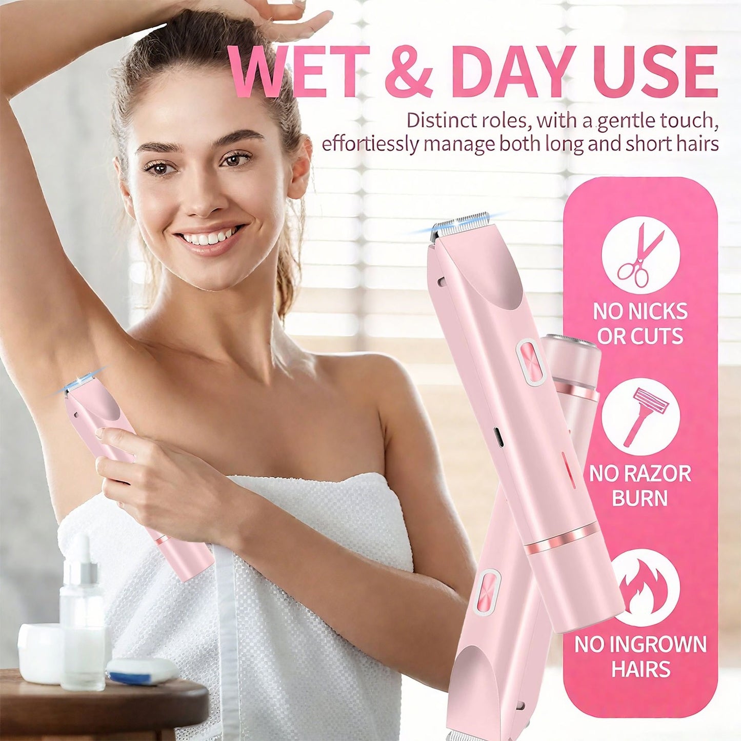 2-in-1 dual-head electric epilator and shaver for underarms, legs and face hair removal, birthday/Christmas gift