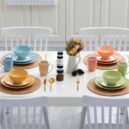 16Pieces Porcelain Multi-Colour Japanese-style Dinnerware Set with 4*Dinner Plate,Dessert Plate,Bowl,Mug Ceramic Tableware Set
