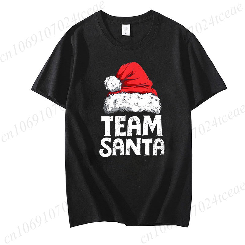 Women's Casual Short Sleeve T-Shirt with Christmas Team Santa Print T-Shirts Round Neck Christmas Party Wear Women's Clothing