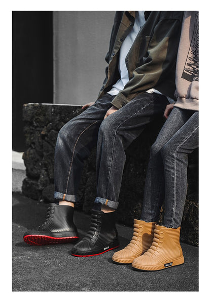 Versatile Casual Short-barreled Waterproof Shoes Men Women Lined With Fleece Warmth Anti-slip Wear-resistant Outdoors Rain Boots