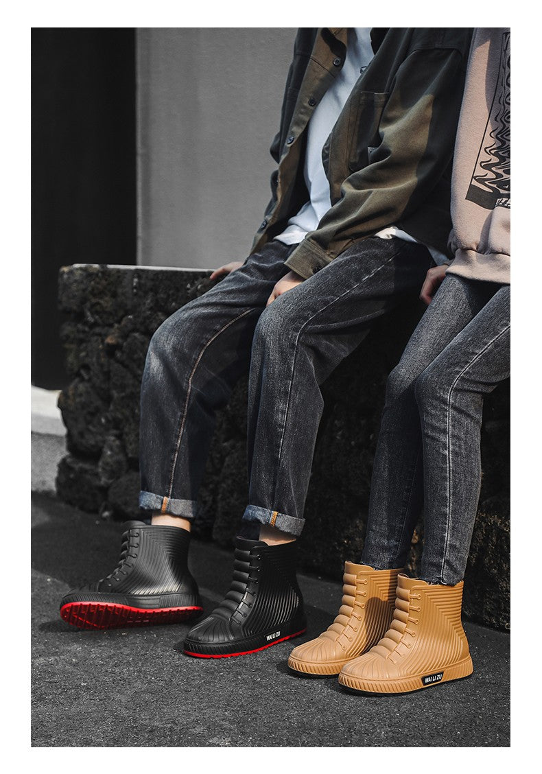 Versatile Casual Short-barreled Waterproof Shoes Men Women Lined With Fleece Warmth Anti-slip Wear-resistant Outdoors Rain Boots