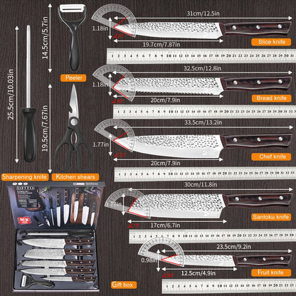 ZENG 8pcs Chef Knife Kitchen Knives Set Hammer Pattern Sharp Cutting Blade Meat Salmon Slicing Knives Santoku Knives Kitchen