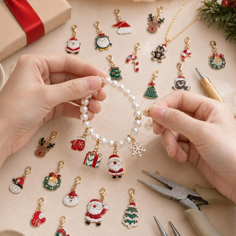 100/2Pcs Mixed Christmas Theme Keychains Clip-on Pendant Xmas DIY Making Pendants Necklaces Earrings Bracelets Handmade Jewelry