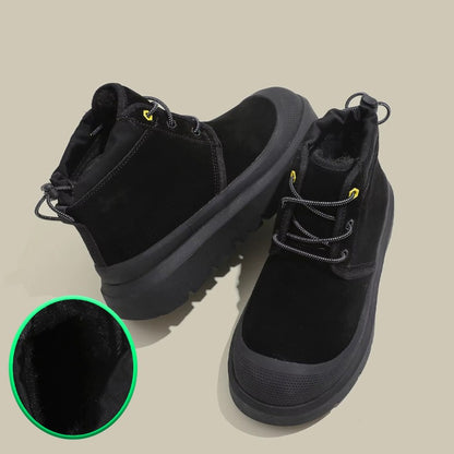 Fujin 4cm New Synthetic Suede Genuine Leather Spring Autumn Ankle Booties Chunky Sneakers High Brand Big Size Plush Women Shoes