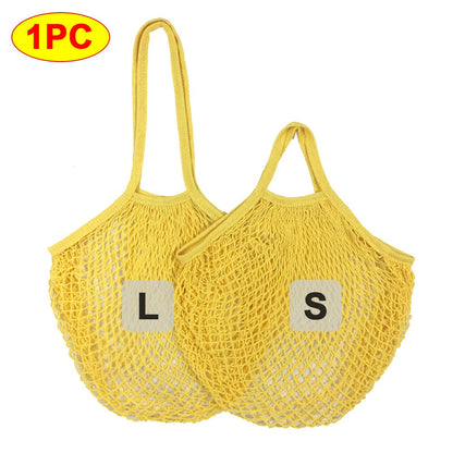 Silicone World 1PC Portable Reusable Grocery Mesh Bag Cotton Shopping Mesh Bags Handheld Shoulder Back Fruit Vegetable Net Bag