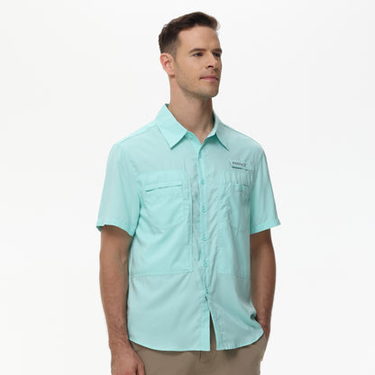 Summer Men's UPF 50+ Fishing Shirts, Casual Breathable Short Sleeve Cargo Fishing Shirt, Button Down Tactical Shirts Blouse