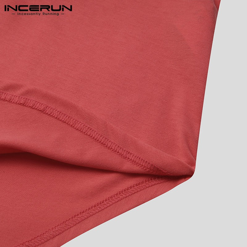 INCERUN 2024 Men Sleep Robes Short Sleeve V Neck Nightgown Patchwork Cozy Homewear Fashion Loose Mens Bathrobes Dressing Gown