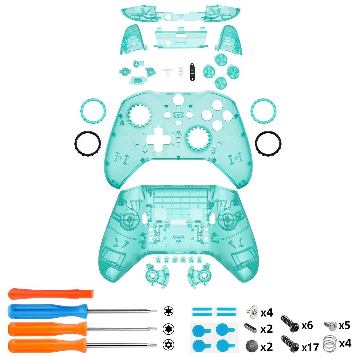 eXtremeRate Clear Full Set Shell w/Buttons Replacement Faceplate Back Plate for Xbox Elite Series 2 Core Controller - Model 1797