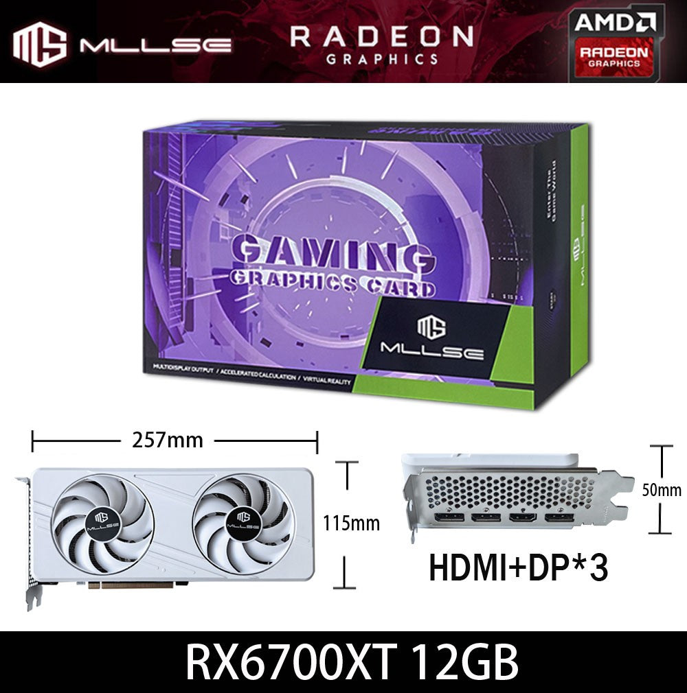 Placa Gráfica MLLSE AMD RX6700XT 12GB GDDR6 6+8Pin 192bit GPU para Jogos rx6700xt 12GB Placa Gráfica para Desktop de Jogos