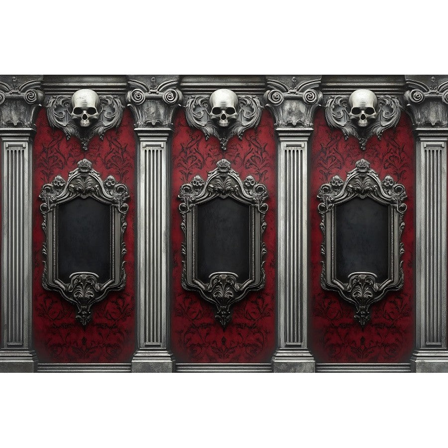 Halloween Photography Backdrops Medieval Castle Palace Horror Red Wall Curtain Skull Adults Portrait Decoration Photo Background