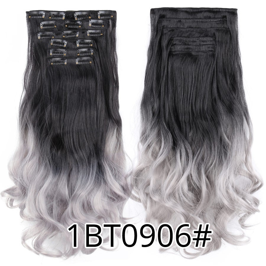 22 Polegadas Sintético Cabelo Liso Longo 16 Clipes 6 Peças/Conjunto Apliques de Cabelo Loiro Preto Resistente ao Calor Para Mulheres