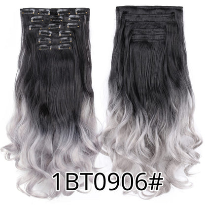 22 Polegadas Sintético Cabelo Liso Longo 16 Clipes 6 Peças/Conjunto Apliques de Cabelo Loiro Preto Resistente ao Calor Para Mulheres
