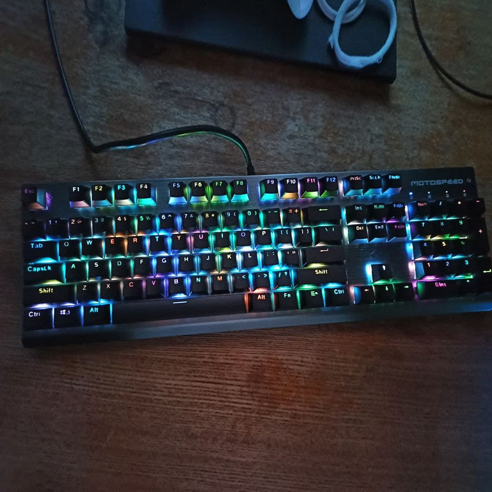 Novo conjunto de teclas de teclado mecânico de 104 unidades, substituição OEM retroiluminada, teclas roxas brancas de ABS para teclado Cherry MX de 61/87/104 teclas