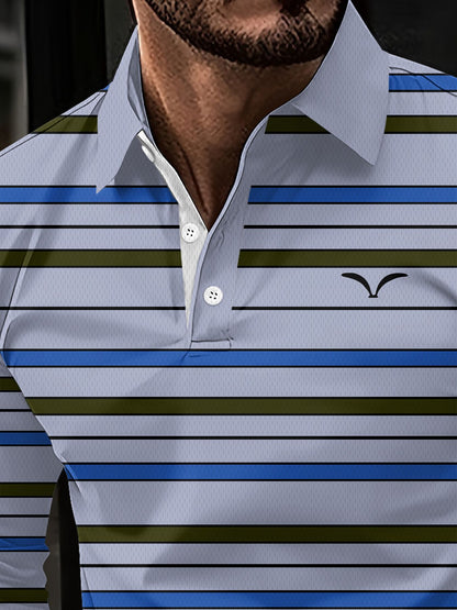 Men's Striped Long Sleeved T-shirt Polo Shirt Button Up Men's Stand Up Collar, Winter Double-sided German Velvet Base Shirt