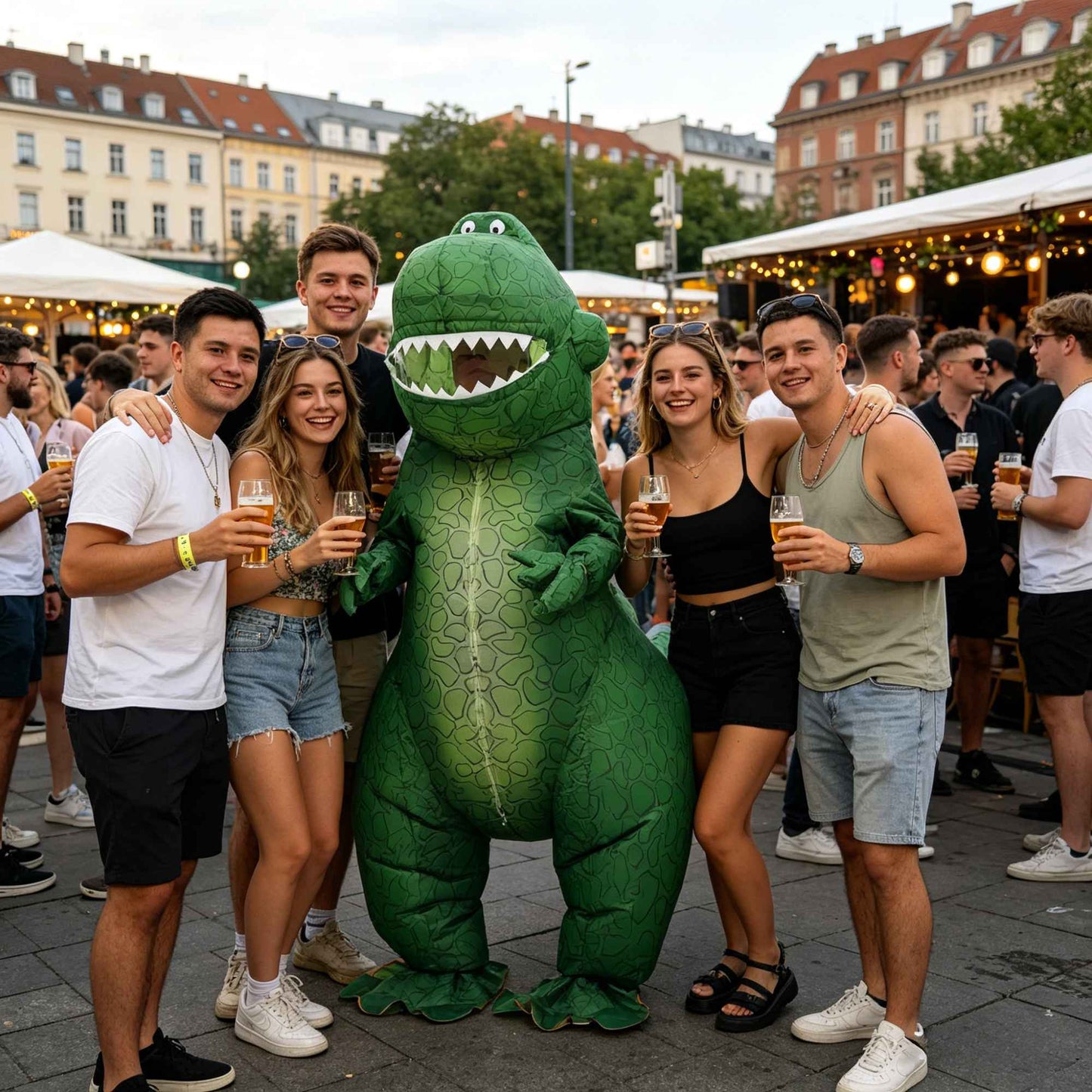 Green Dinosaur Inflatable Costume Mascot Parade Adult Character Cosplay Animal Birthday Halloween Party Event Set