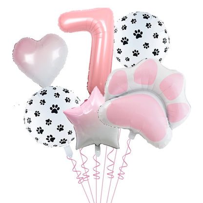 1set Animal Let's Pawty Dog Cat Paw Aluminum Balloon 32inch Pink Black Number Birthday Party Decorat Balloon Baby Shower Supplie