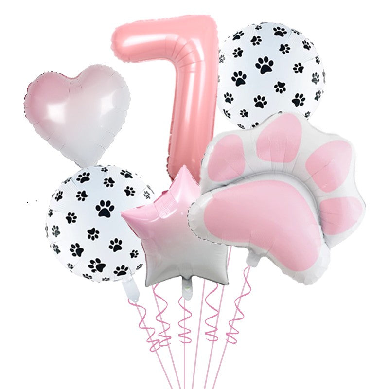 1set Animal Let's Pawty Dog Cat Paw Aluminum Balloon 32inch Pink Black Number Birthday Party Decorat Balloon Baby Shower Supplie