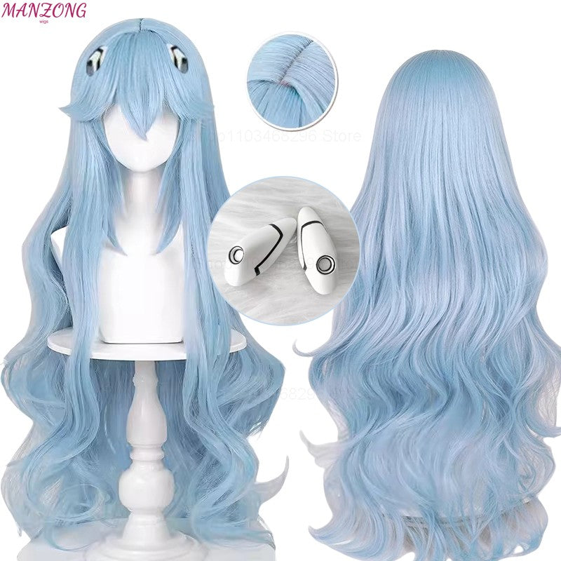 High Quality Ayanami Rei Wigs Anime EVA Cosplay Synthetic Long Wavy Blue Heat Resistant Hair Wig for Daily Party