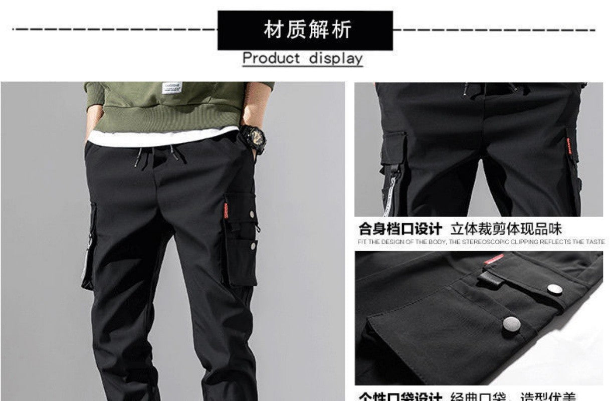 Men's Loose Multi Pocket Jogging Pants,Male Street Style Waist Drawstring Work Pants Suitable for Outdoor Fitness and Vacation