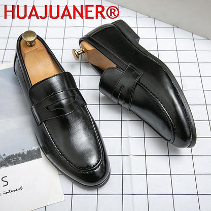 Spring Autumn Prom Evening Long Men's Casual Leather Loafers Male Slip on Flats Shoes Male Brogue Retro Upscale Comfy Shoes