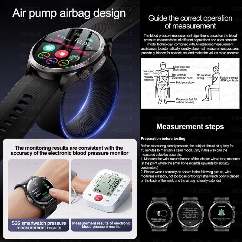 2026 New Health track NFC Air Pump+Air Bag Smartwatch Men Accurate Blood Pressure watches Uric Acid ECG Call Smart Bracelet lady