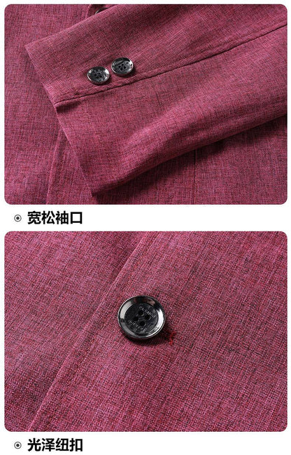 A fashionable and stylish men's sun-protective suit with a linen collar and two buttons, along with a sun-protective jacket