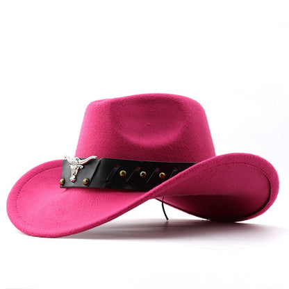 New Vintage Western Cowboy Hat For Men's Gentleman Lady Jazz Cowgirl With Leather Wide Brim Cloche Church Sombrero Hombre Caps