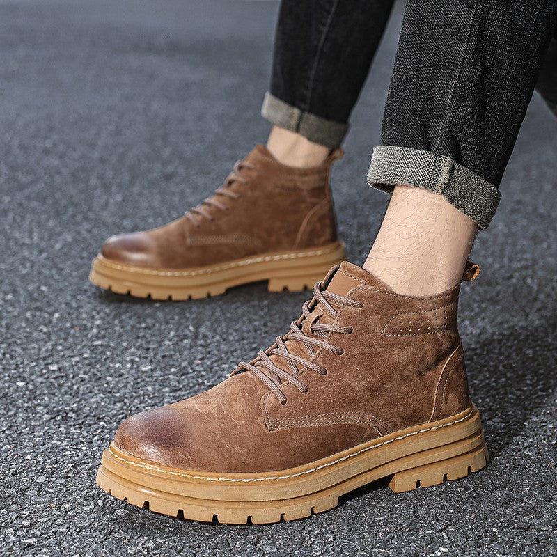 Lace Up High-top Ankle Boots Classi Male Simple Desert Boots British Style Men Casual Leather Cowboy Boots Business Outdoor Shoe