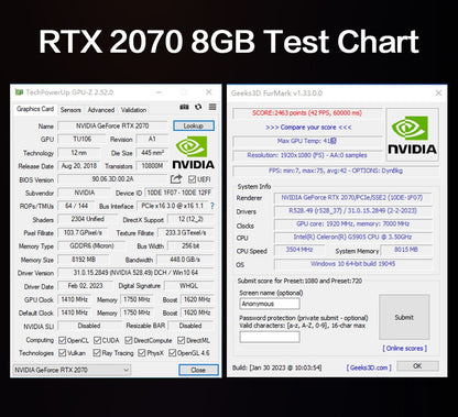 Placa de Vídeo Mllse RTX 2070 8GB GDDR6 256Bit PCIE PCI-E3.0 16X 1470MHz 2304 unidades DP*3 rtx 2070 8G para Jogos
